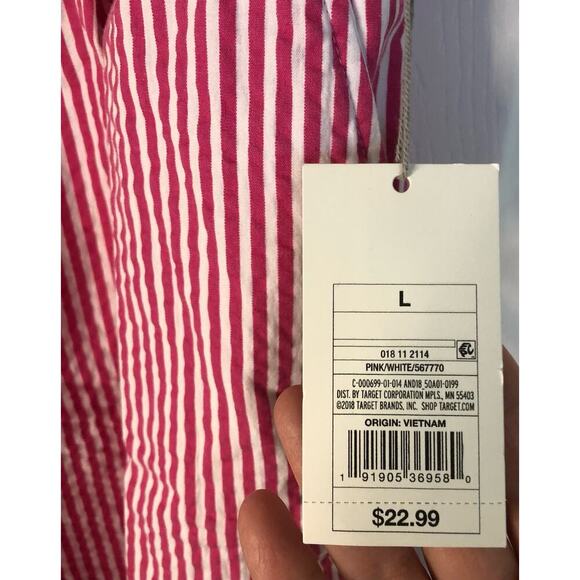 NWT A New Day Pink & White Striped Belted High Rise Shorts - Size Large - Picture 5 of 9